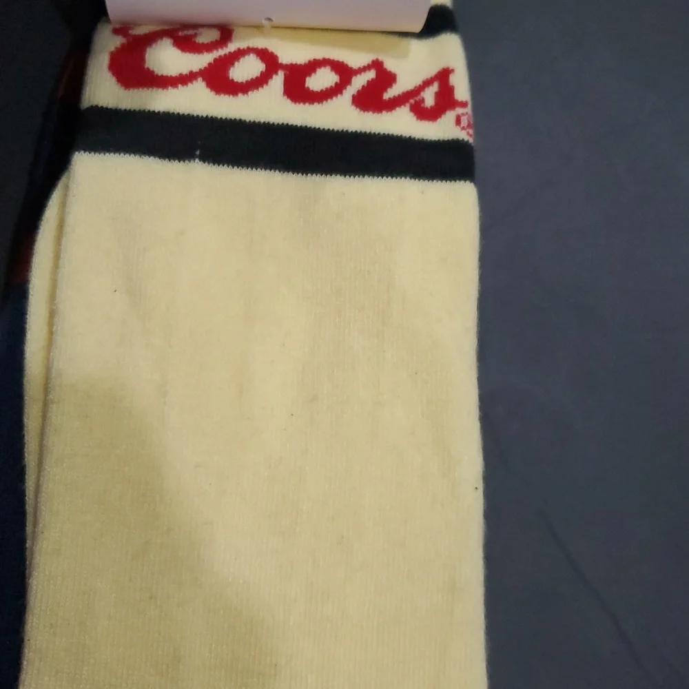 Coors Men's yellow and navy blue crew socks 2pairs fits Men's shoe size 8-12 new